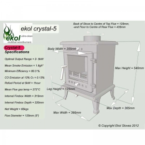 Ekol Crystal 5 woodburning stove multi fuel specifications