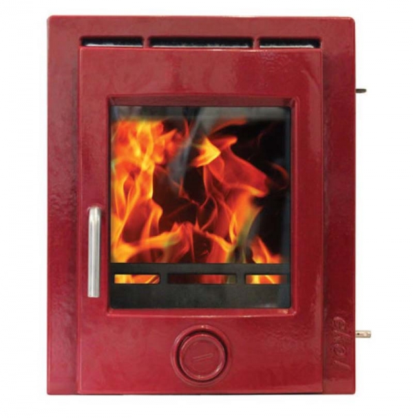 Ekol inset 5 deep red enamel woodburning stove 5kw