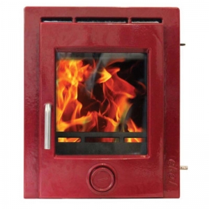 Ekol Inset 8 woodburning stove deep red enamel