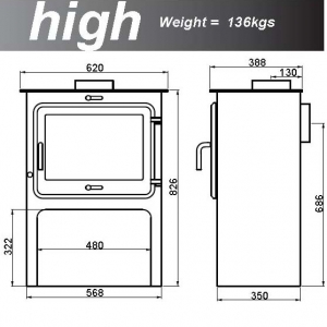 Ekol Clarity 12 woodburning stove high leg dimensions
