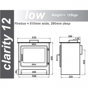 Ekol Clarity 12 woodburning stove low leg dimensions