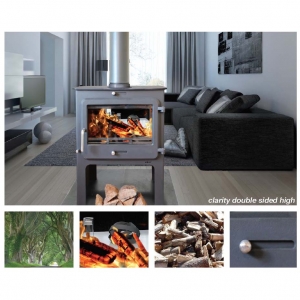 Ekol Clarity double sided woodburning stove high leg model