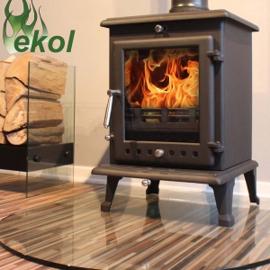 Ekol Crystal 8 woodburning multi fuel stove on glass hearth