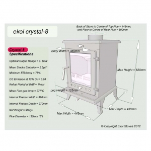 Ekol Crystal 8 woodburning multi fuel stove specifications
