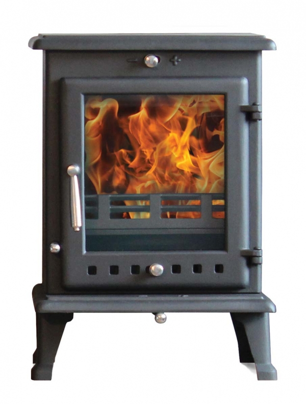 Ekol Crystal 8 woodburning multi fuel stove with white backgorund