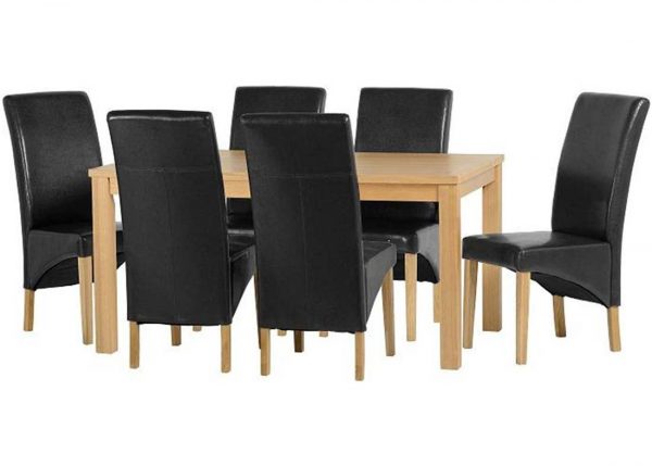 Belgravia Oak Dining Set, Table and 6 Black Dining Chairs