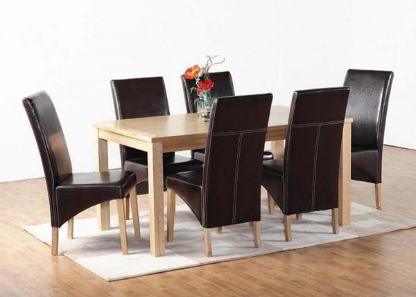 Belgravia Oak Dining Set, Table and 6 Brown Dining Chairs