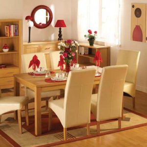 Belgravia Oak Dining Set, Table and 6 Cream Dining Chairs