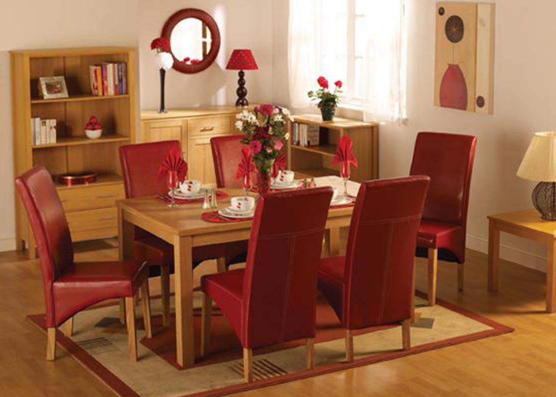 Belgravia Oak Dining Set Table And 6, Red Kitchen Table Chairs Set
