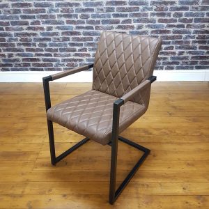 ModaNuvo Vintage Brown Leather Metal Cantilever Industrial Dining Chair2