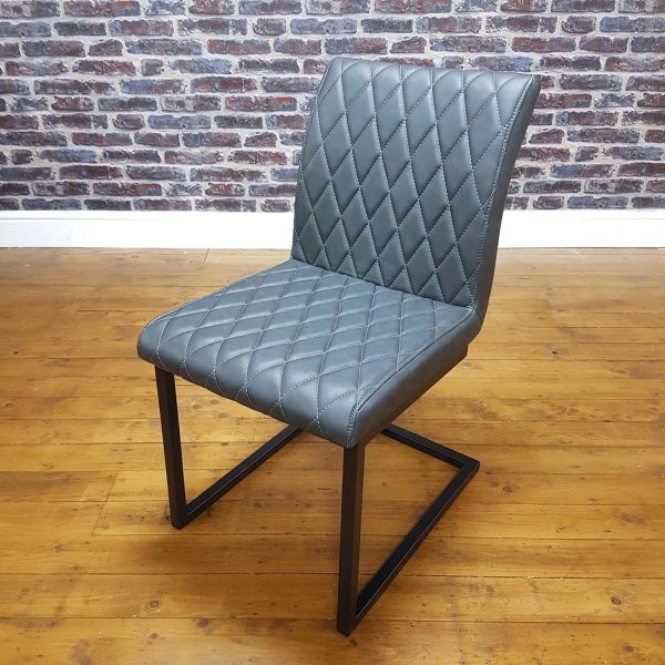 ModaNuvo Vintage Grey Leather Metal Cantilever Industrial Dining Chair2