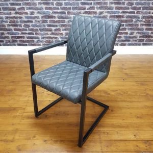 ModaNuvo Vintage Grey Leather Metal Cantilever Industrial Dining Chair3