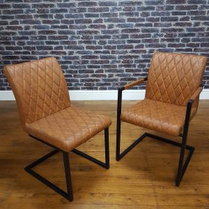 ModaNuvo Vintage Tan Leather Metal Cantilever Industrial Dining Chair1