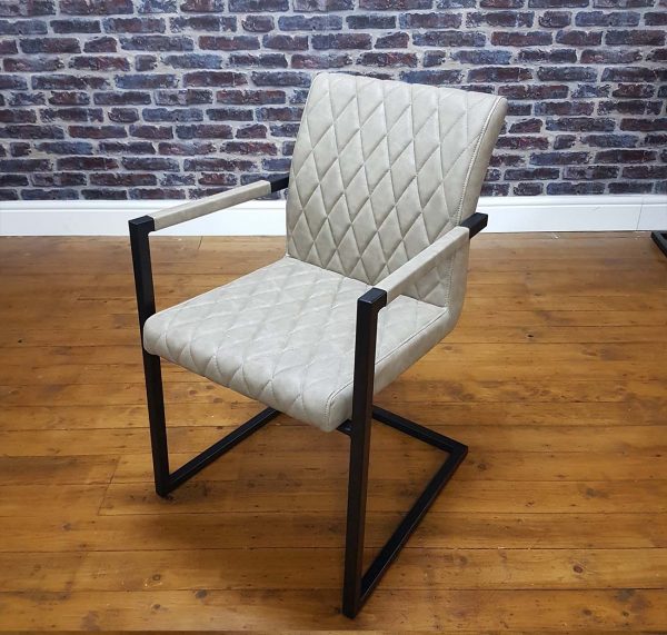 ModaNuvo Vintage Taupe Leather Metal Cantilever Industrial Dining Chair 1