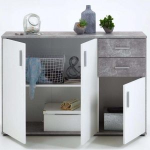 SlumberHaus Urban 3 Door 2 Draw White & Grey Stone Concrete Sideboard Cabinet Unit2