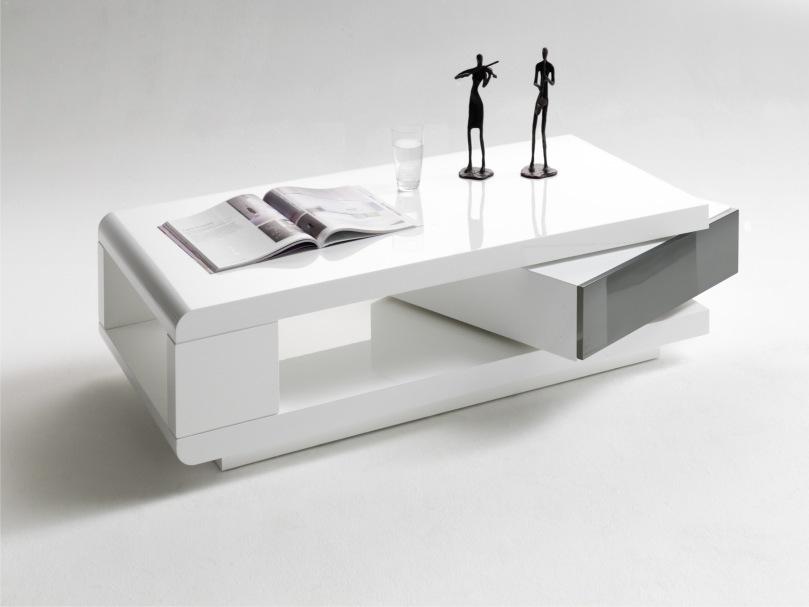 Modanuvo Ida Modern White Grey High, White High Gloss Coffee Table With Storage Drawers